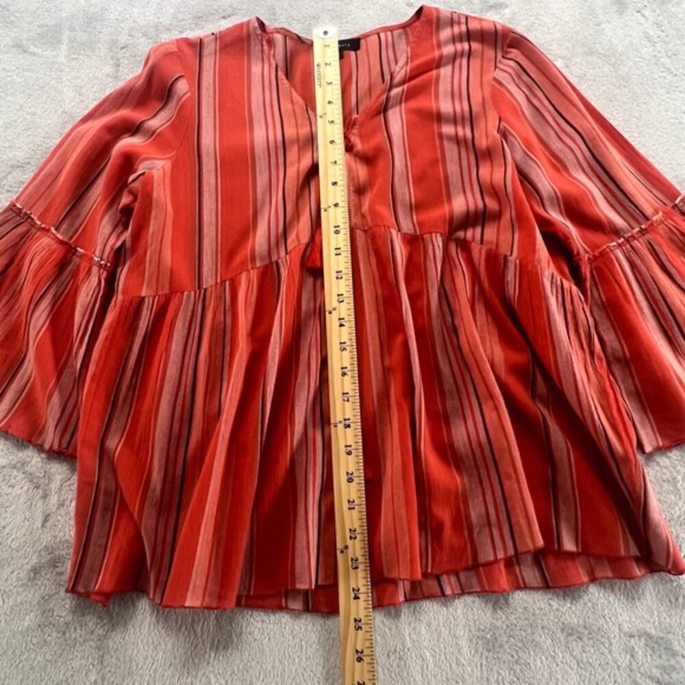 Sanctuary Top Womens M Orange Striped Bell Sleeve Peasant Sedona V Neck Blouse - Picture 9 of 9